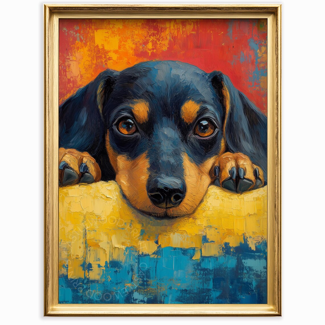 Black And Tan Dachshund Puppy Colorful Abstract Dog Portrait Poster