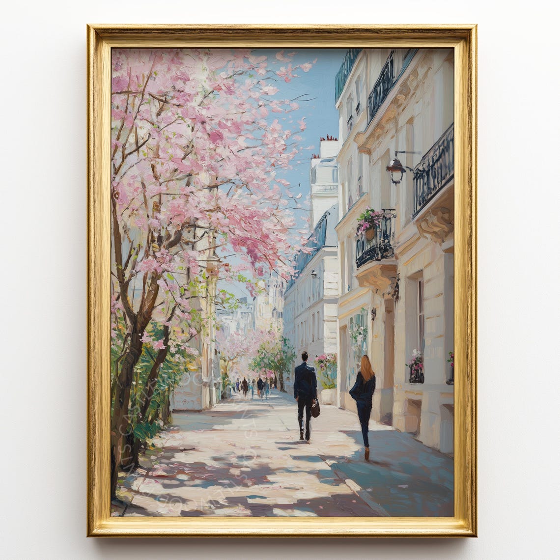 Springtime Paris Cherry Blossom Street Romantic Oil Style Poster