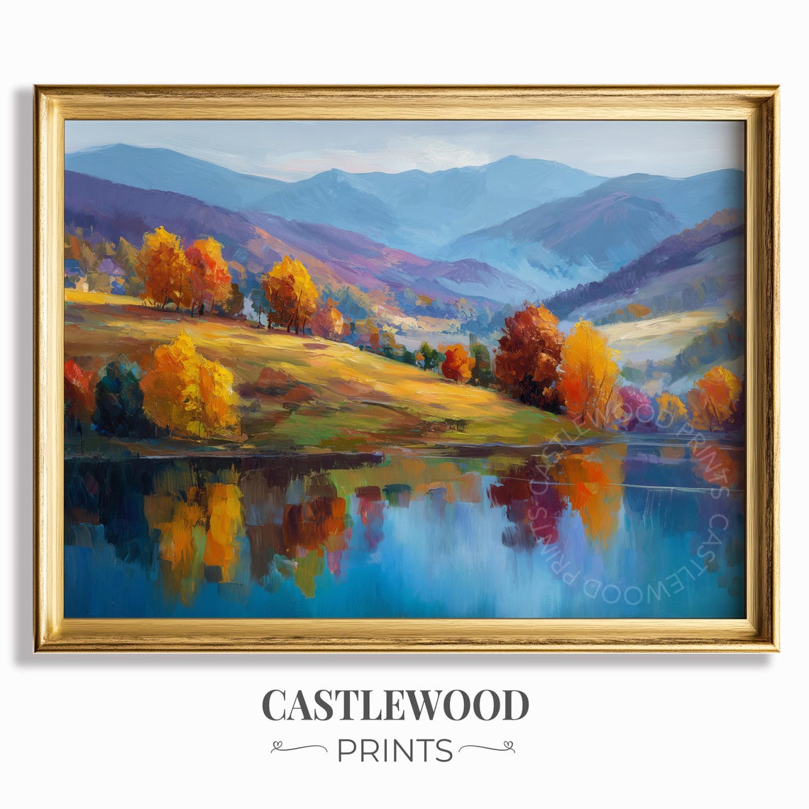 Autumn Orange Foliage Hillside Lake Reflection Fall Landscape Poster
