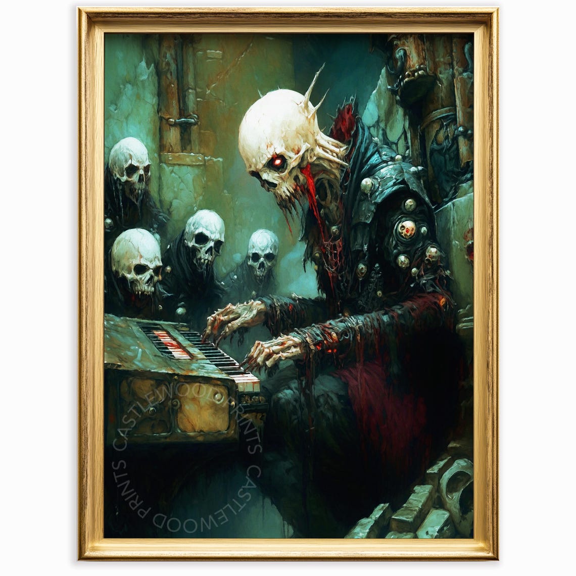 Gothic Skull Musician Artwork Dark Fantasy Wall Art Skullthemed Decor Spooky Elements Mystical Vintage Style Print 1063