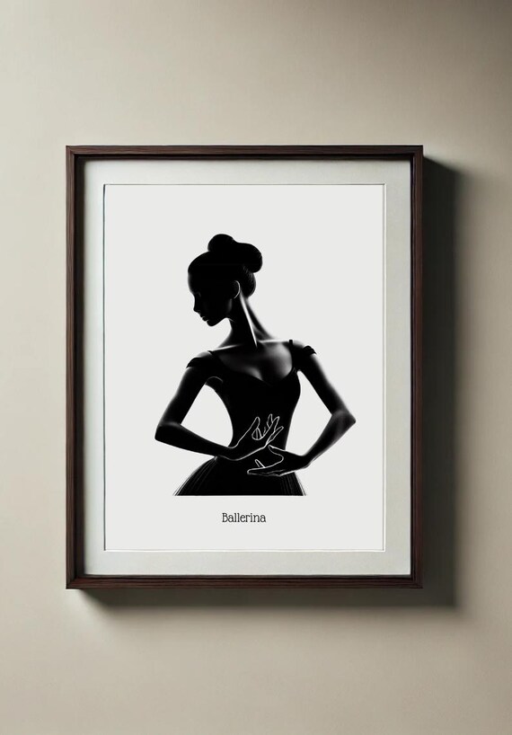 Ballerina Silhouette Graceful Black White Dancer Portrait Poster