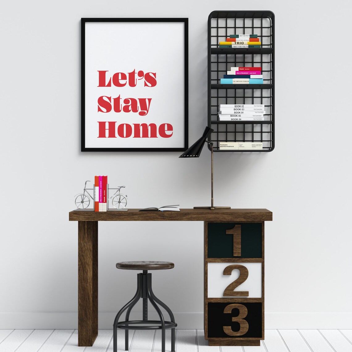 Lets Stay Home Red Typography, Scandi Style - Image 2