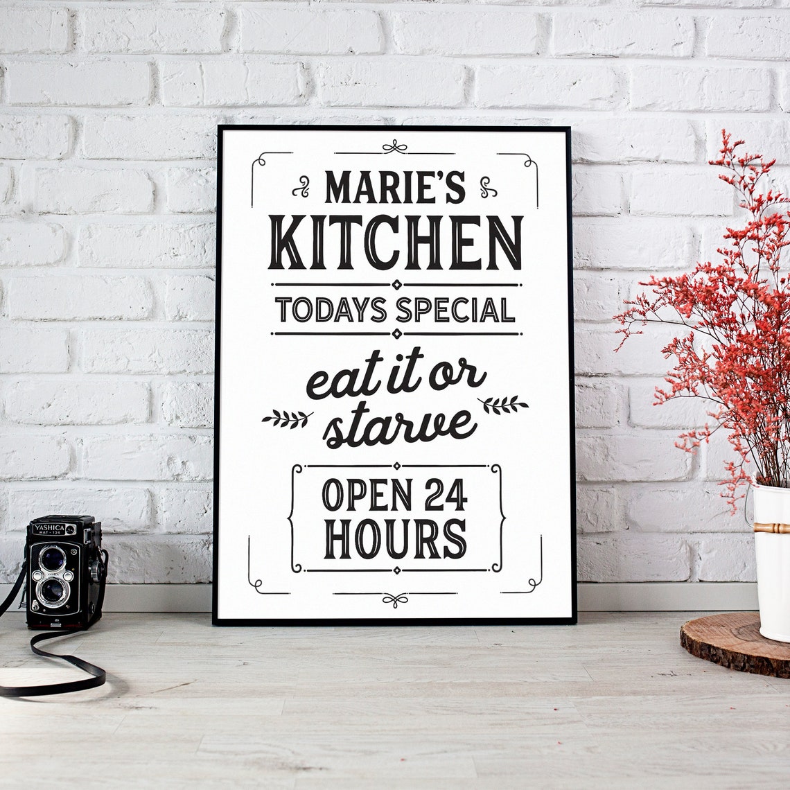 Christine's Kitchen Eat It or Starve Funny Personalized Sign Poster - Image 2