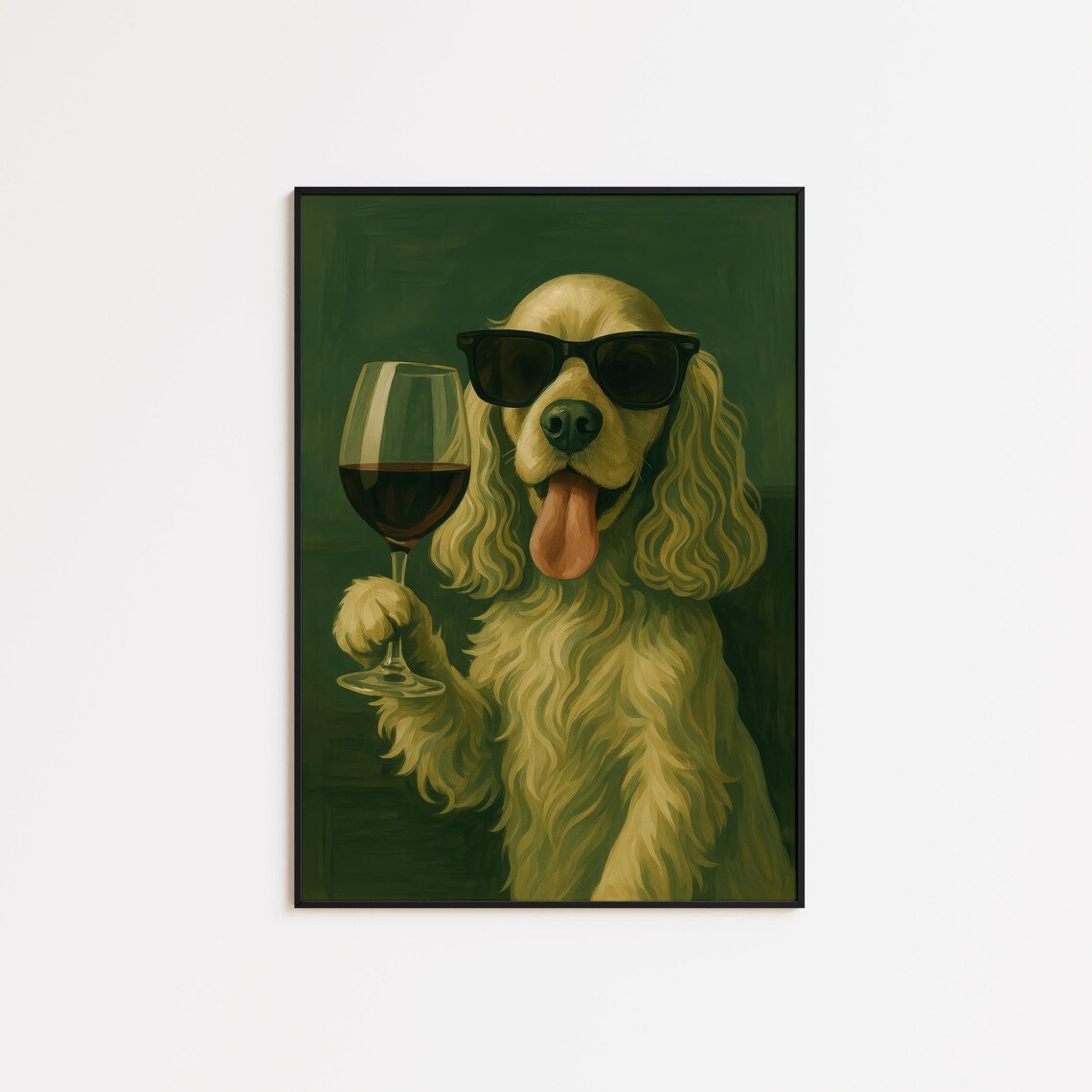 Cool Dog With Wine Glass Funny Wall Art Playful Animal Illustration Print