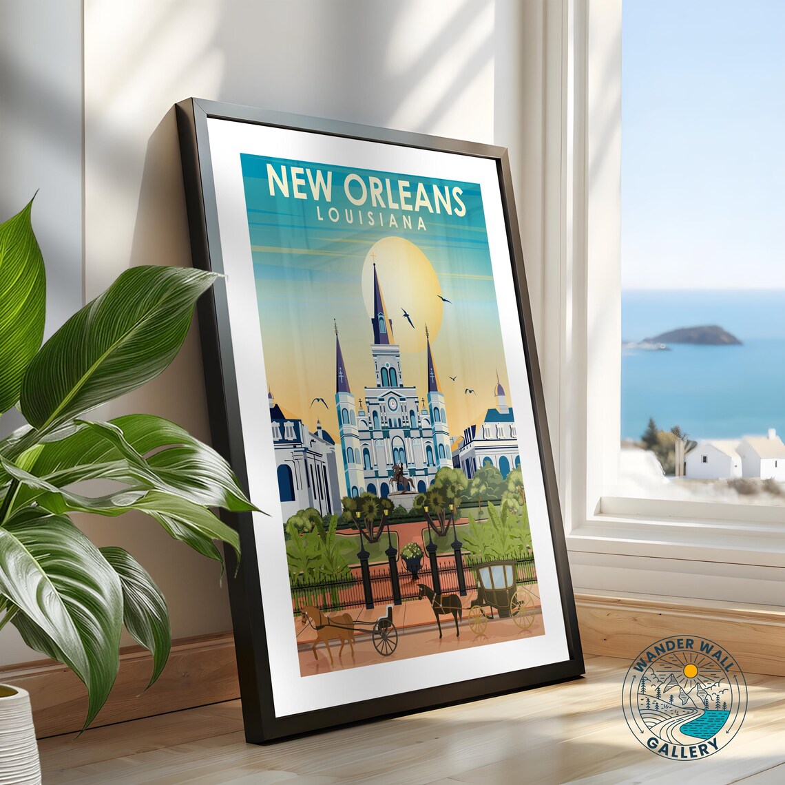 New Orleans Louisiana Cathedral Horse Carriage Sunset Travel Poster - Image 2