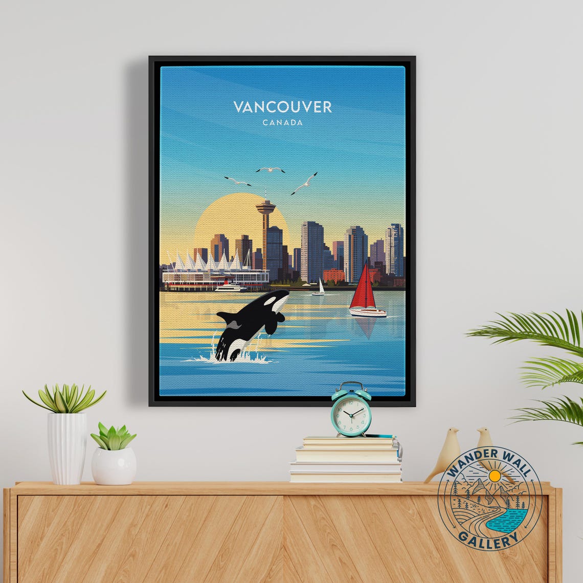 Vancouver Canada Breaching Orca Harbor Skyline Sunset Art Poster - Image 5