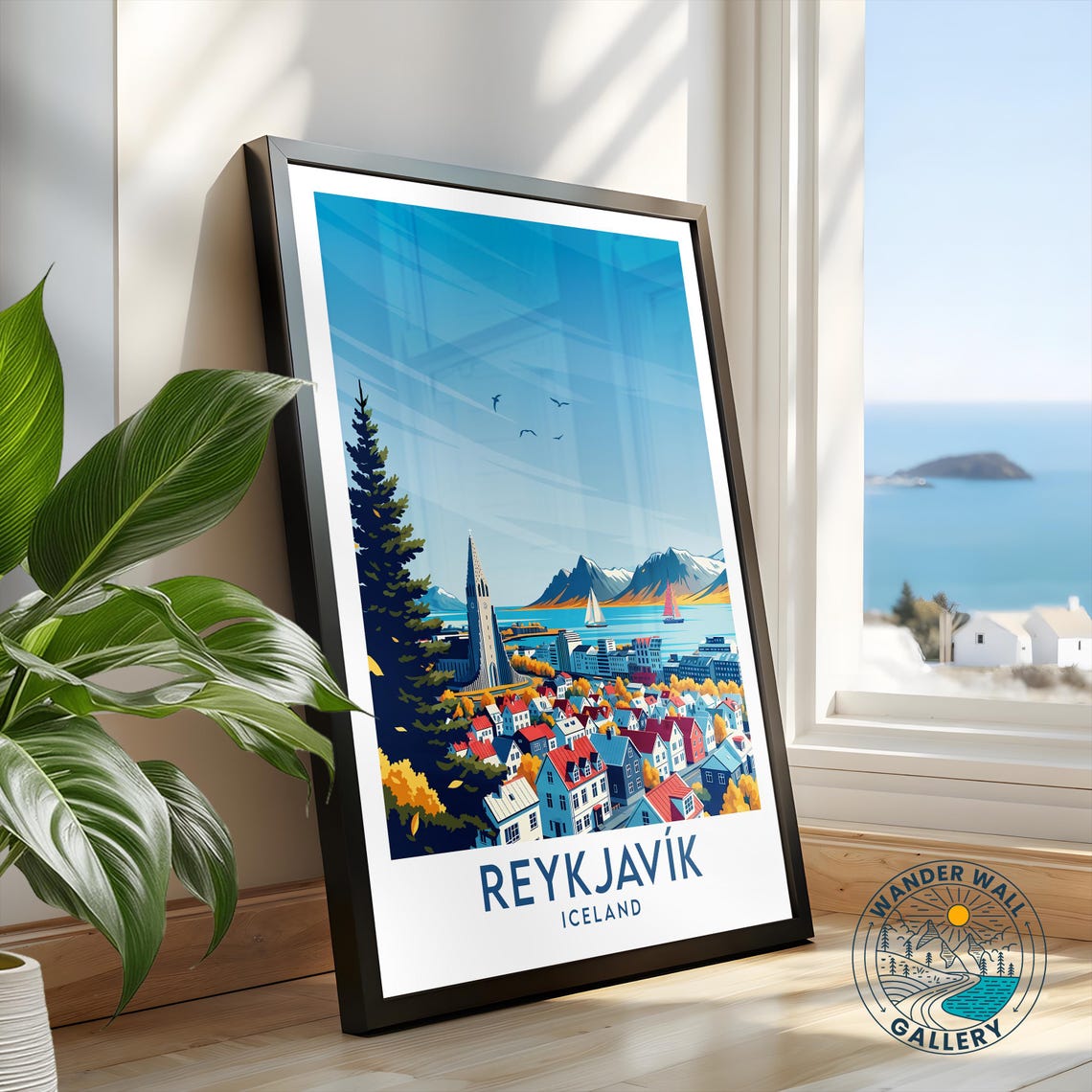 Reykjavik Iceland Waterfront Skyline Autumn Retro Travel Poster - Image 2