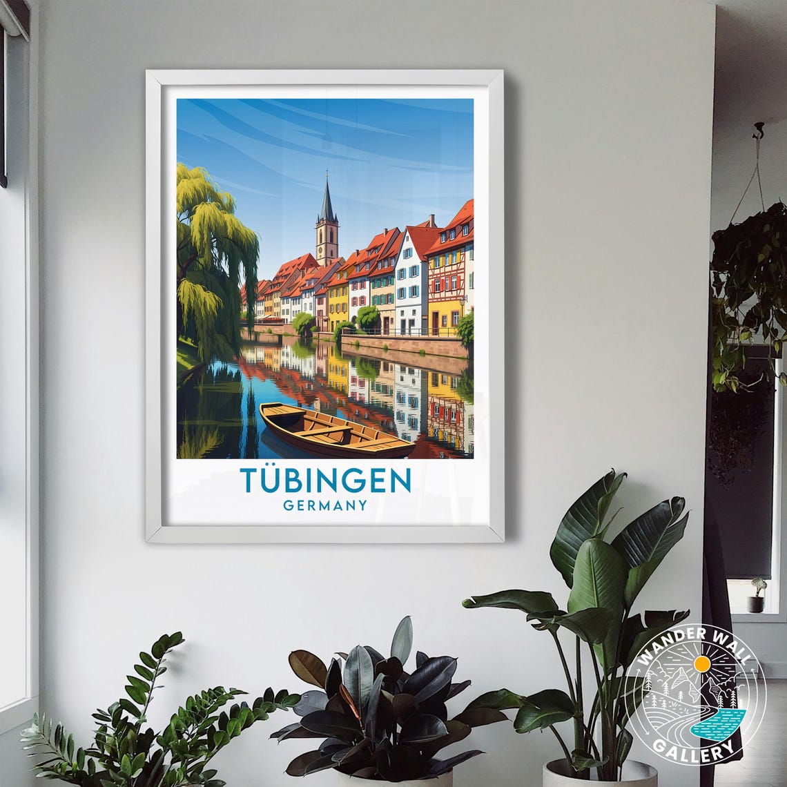 Tubingen Germany Half Timbered Canal Reflection Travel Poster - Image 3
