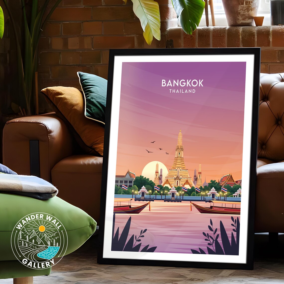 Bangkok Thailand Riverside Temple of Dawn Sunset Travel Poster - Image 6