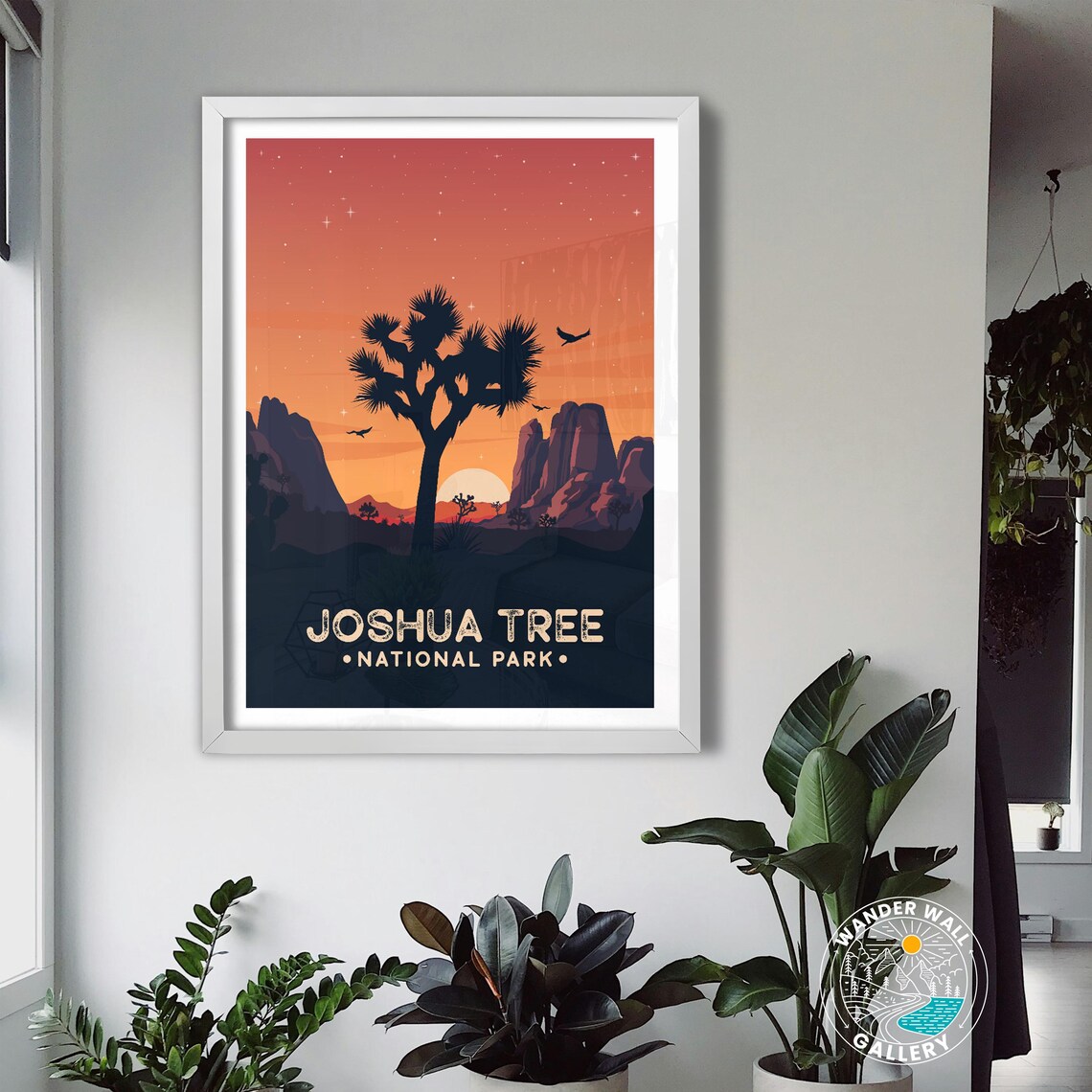 Joshua Tree Sunset Desert Silhouette Stars Retro California Travel Poster - Image 3
