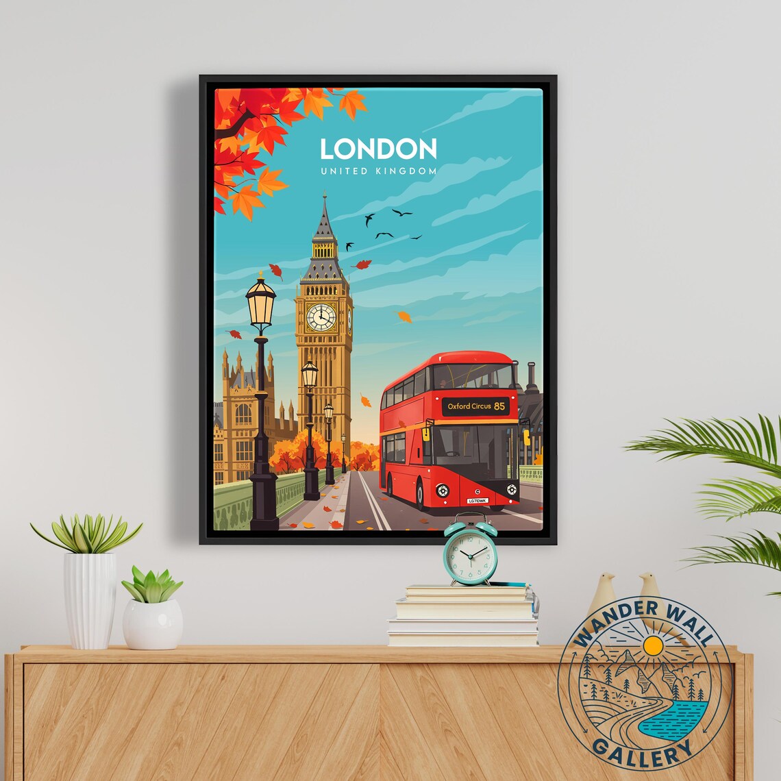 London United Kingdom Big Ben Westminster Red Bus Autumn Poster - Image 5