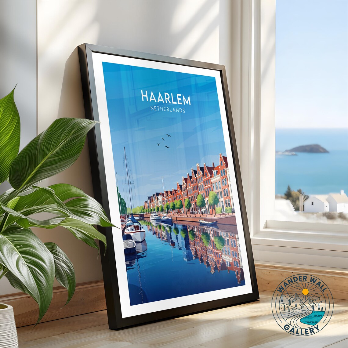 Haarlem Netherlands Harbor Canal with Sailboats Vintage Travel Poster - Image 2