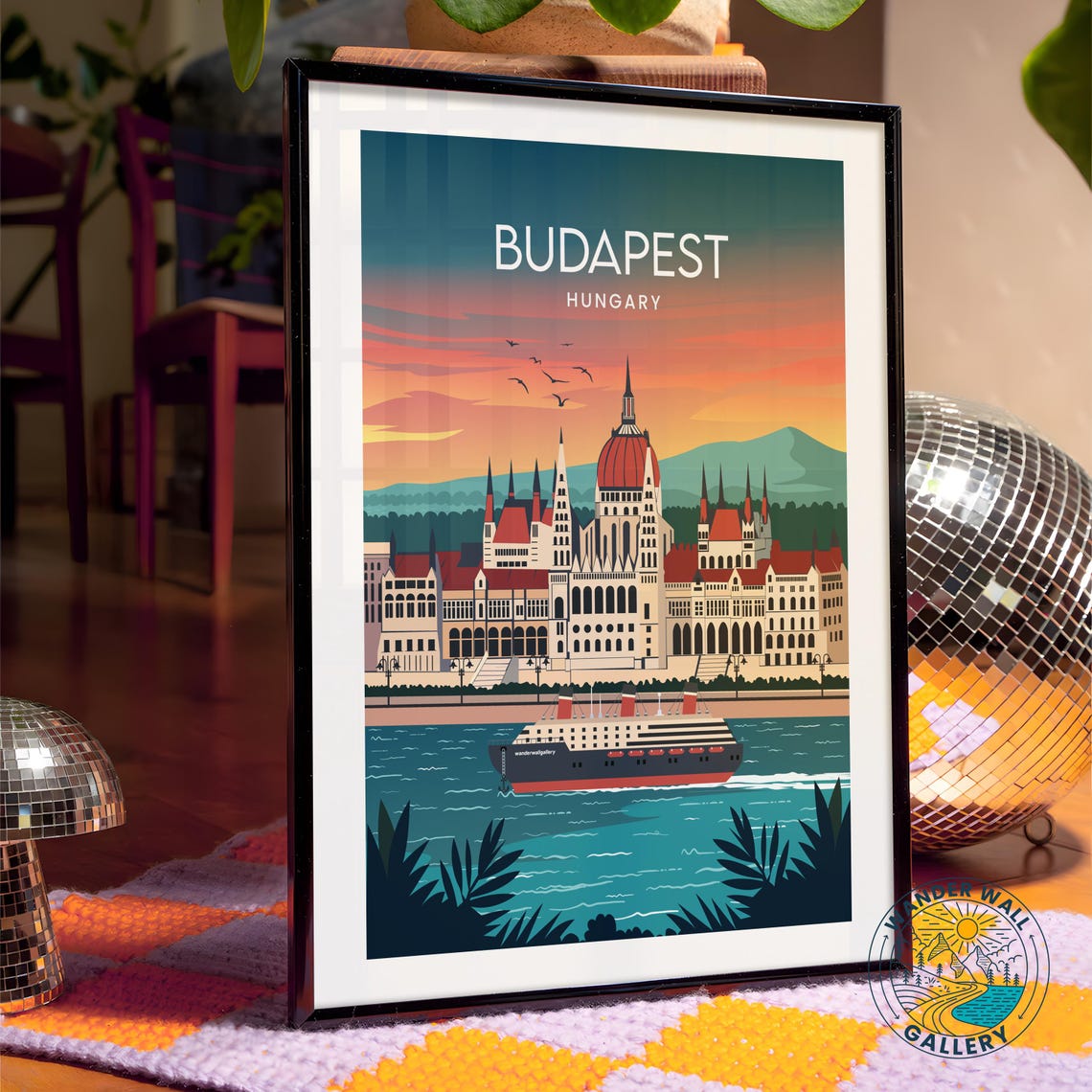 Budapest Parliament Building Danube Sunset Retro Hungary Travel Poster - Image 4