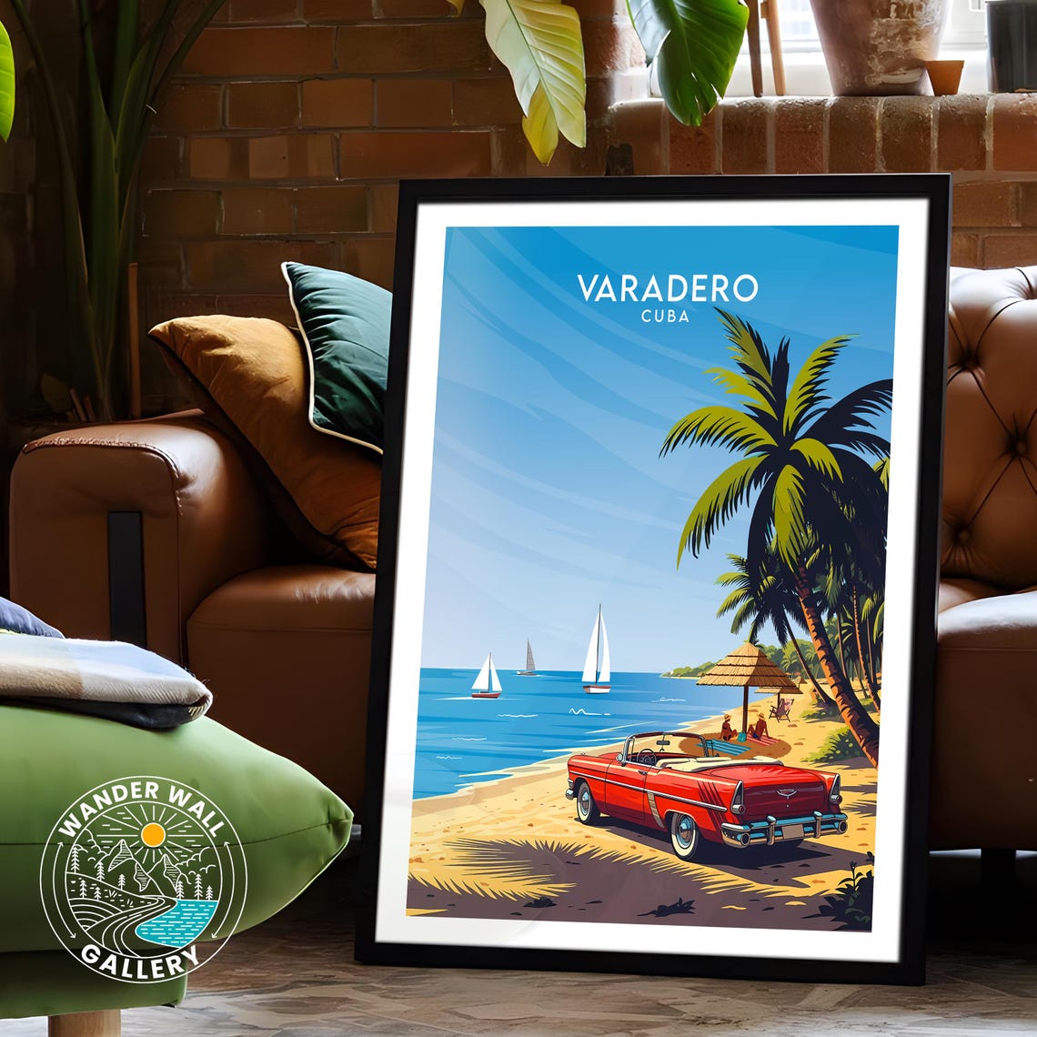 Varadero Cuba Red Classic Convertible Beach Palm Sunset Poster - Image 6
