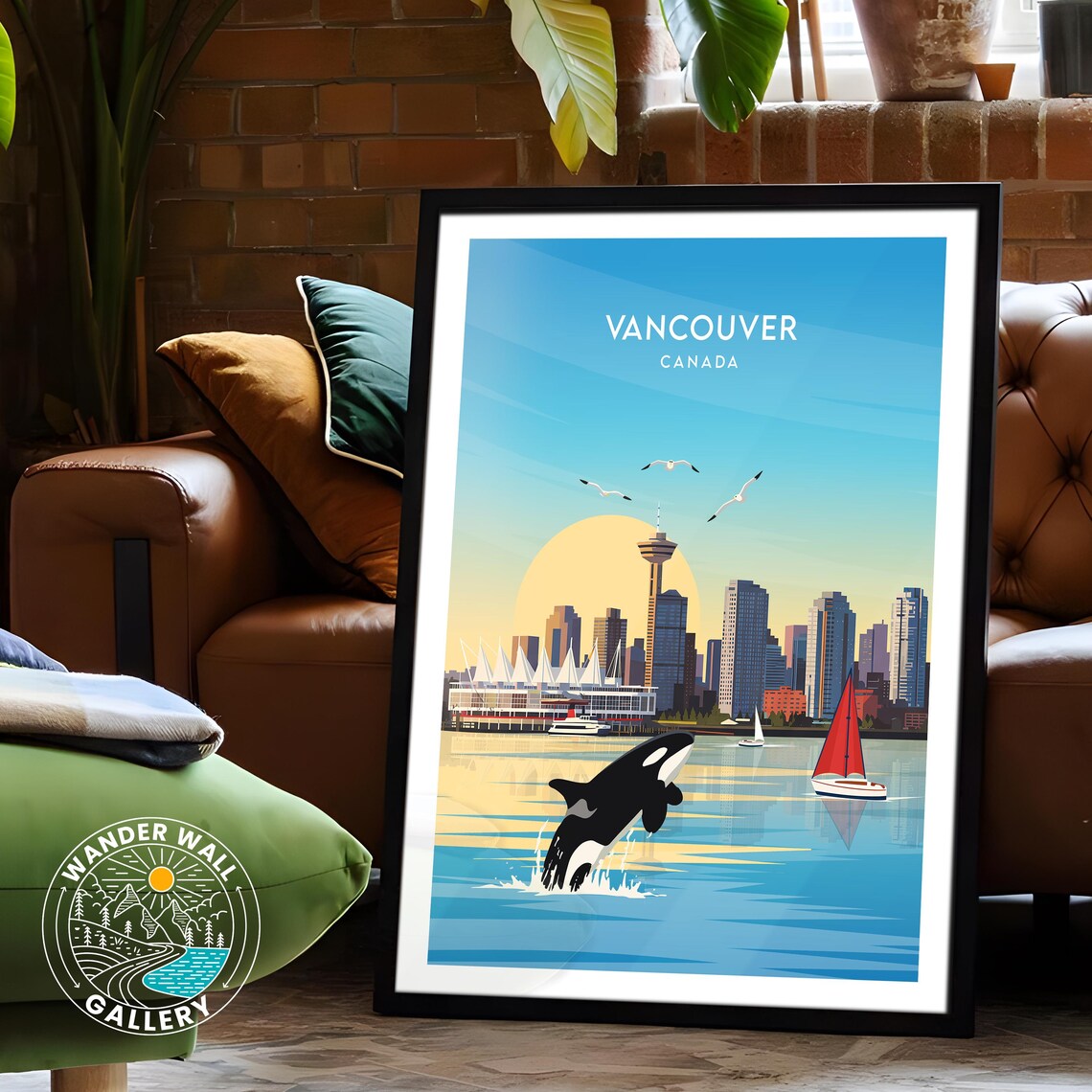 Vancouver Canada Travel Poster Breaching Whale Print Skyline Retro Sailboat Art Personalized Home Wall Decor Gift - Image 6