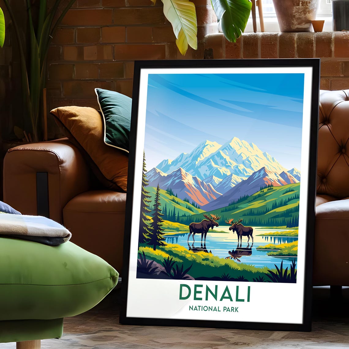 Denali National Park Moose at Mountain Lake Reflection Wildlife Poster - Image 6