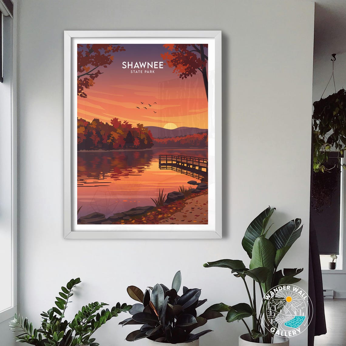 Shawnee State Park Sunset Dock Crimson Lake Reflections Poster - Image 3