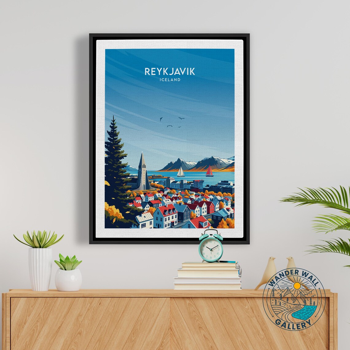 Reykjavik Iceland Colorful Harbor Cityscape Retro Travel Poster - Image 5