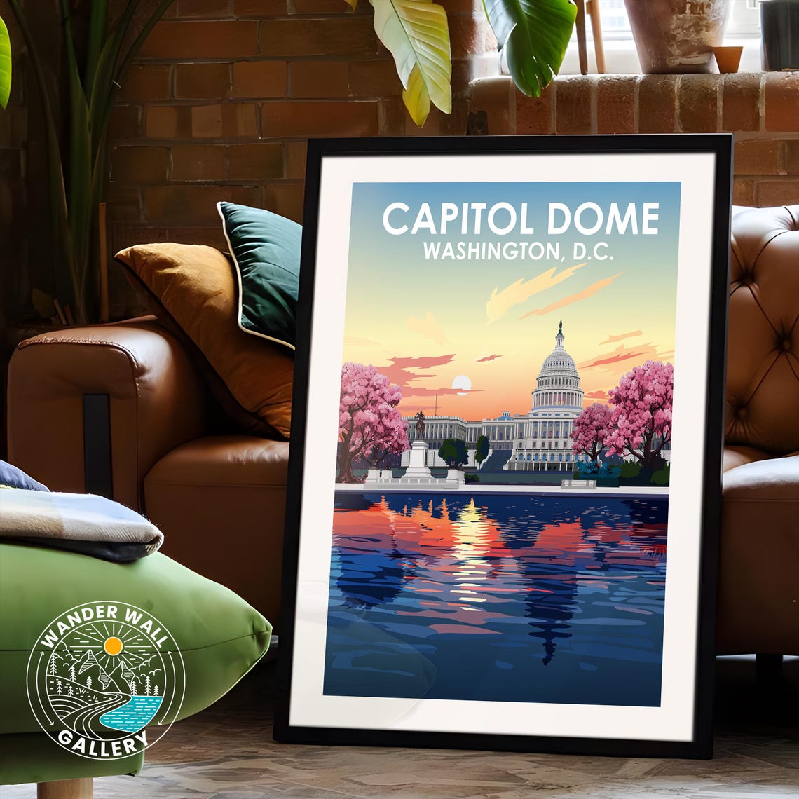 Washington DC Capitol Dome Sunset Cherry Blossom Retro Travel Poster - Image 6