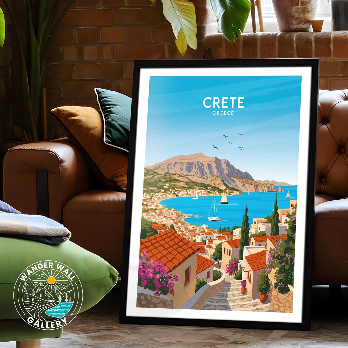Crete Greece Coastal Town Sailboats White Buildings Blue Sea Poster - Image 6