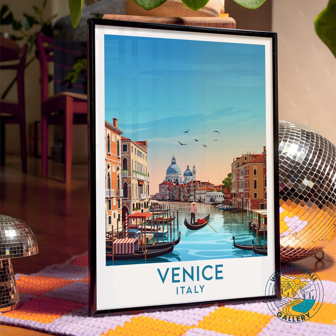 Venice Italy Canal Gondolas and Domed Basilica Vintage Travel Poster - Image 4