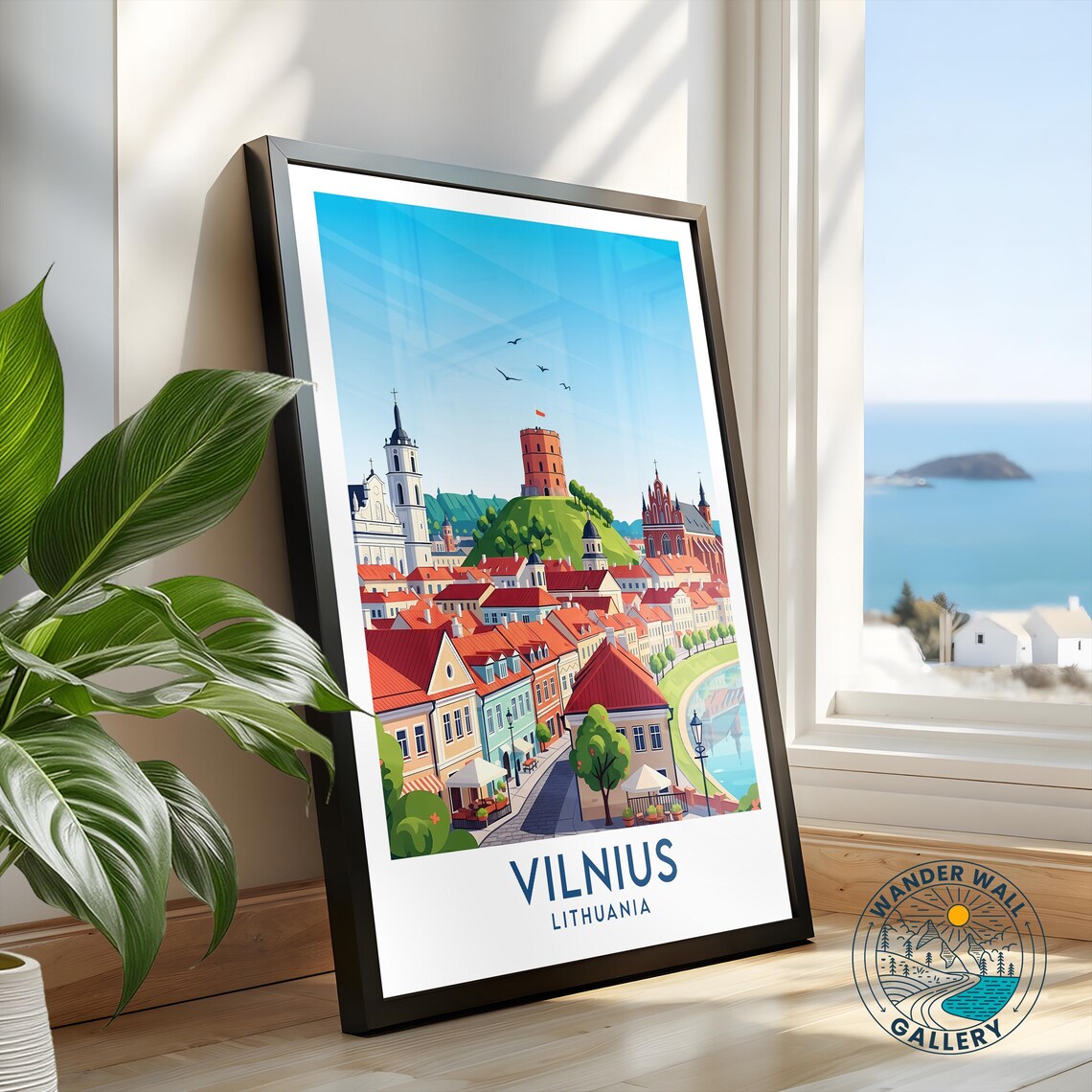 Vilnius Lithuania Old Town Red Roofs Hill Tower Travel Poster - Image 2