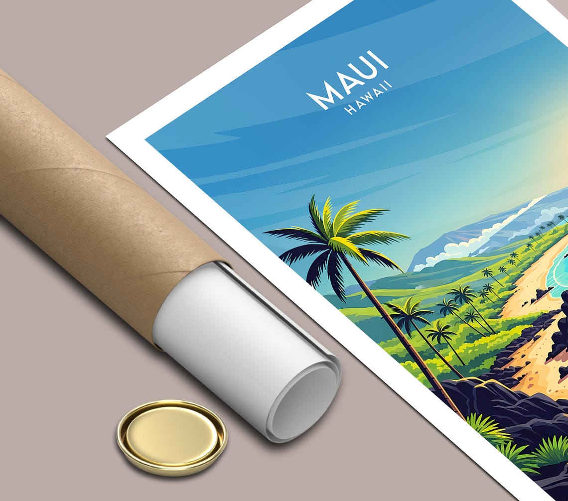 Maui Hawaii Tropical Beach Sunset Palm Trees Lava Rock Shore Poster - Image 3