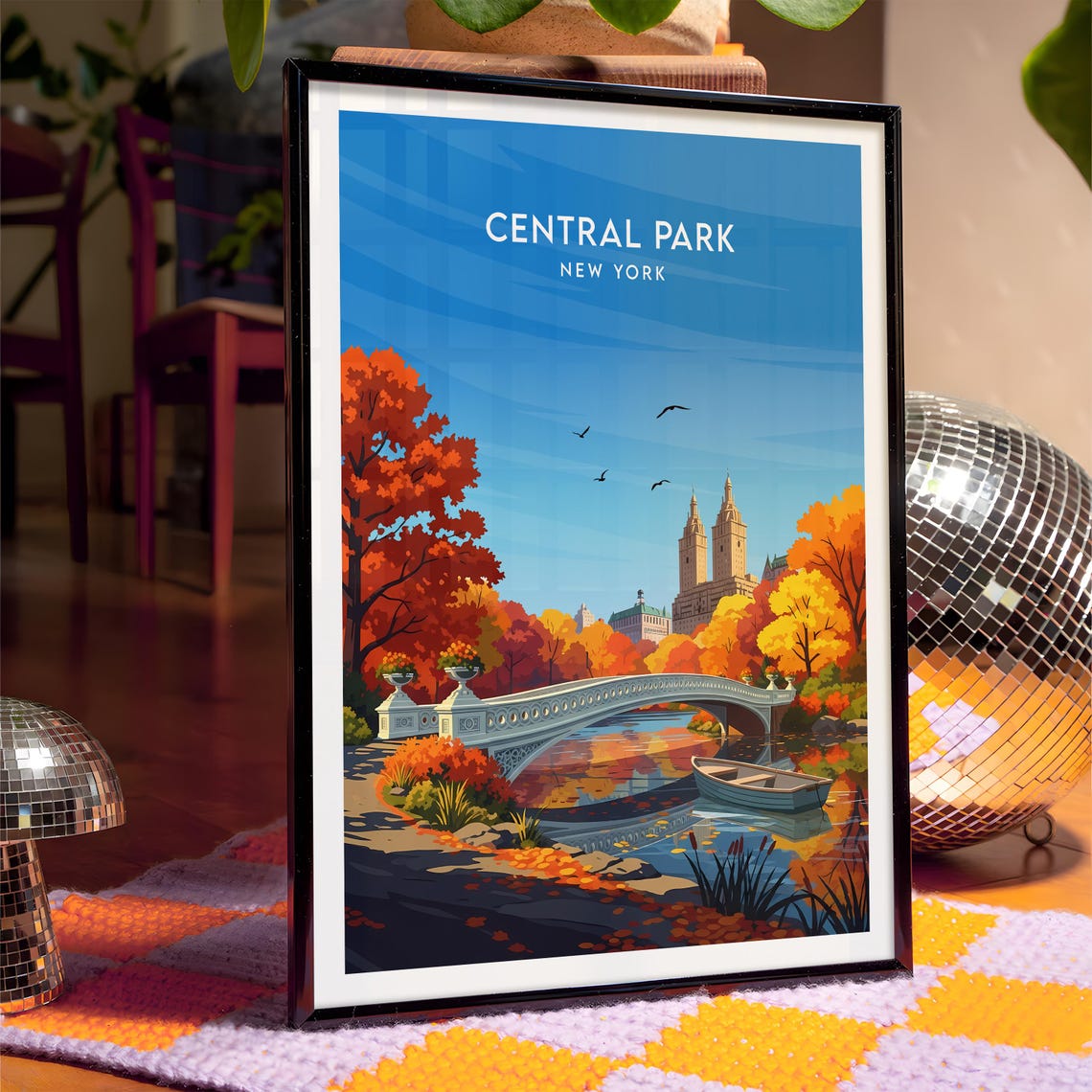 Central Park New York Fall Colors Bow Bridge Reflection Poster - Image 4