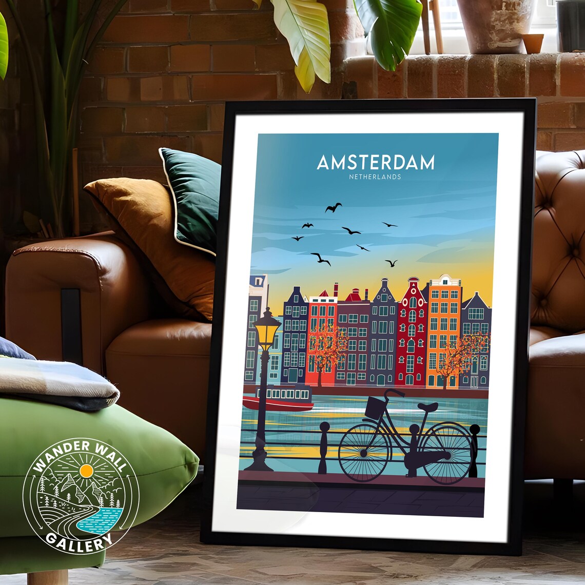 Amsterdam Netherlands Canal Houses Bicycle Sunset Cityscape Poster - Image 6