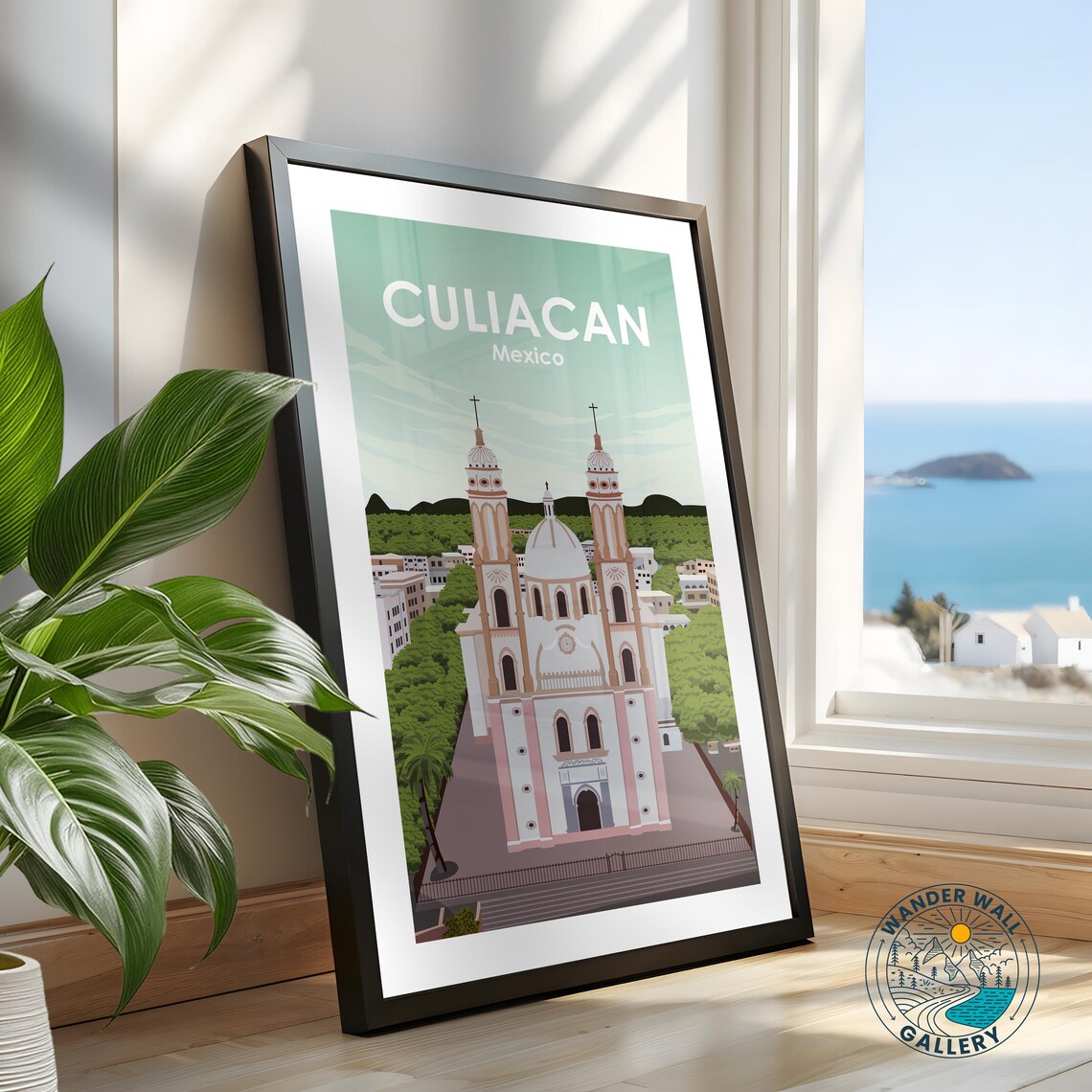 Culiacan Mexico Cathedral Pink Twin Towers City Skyline Poster - Image 2