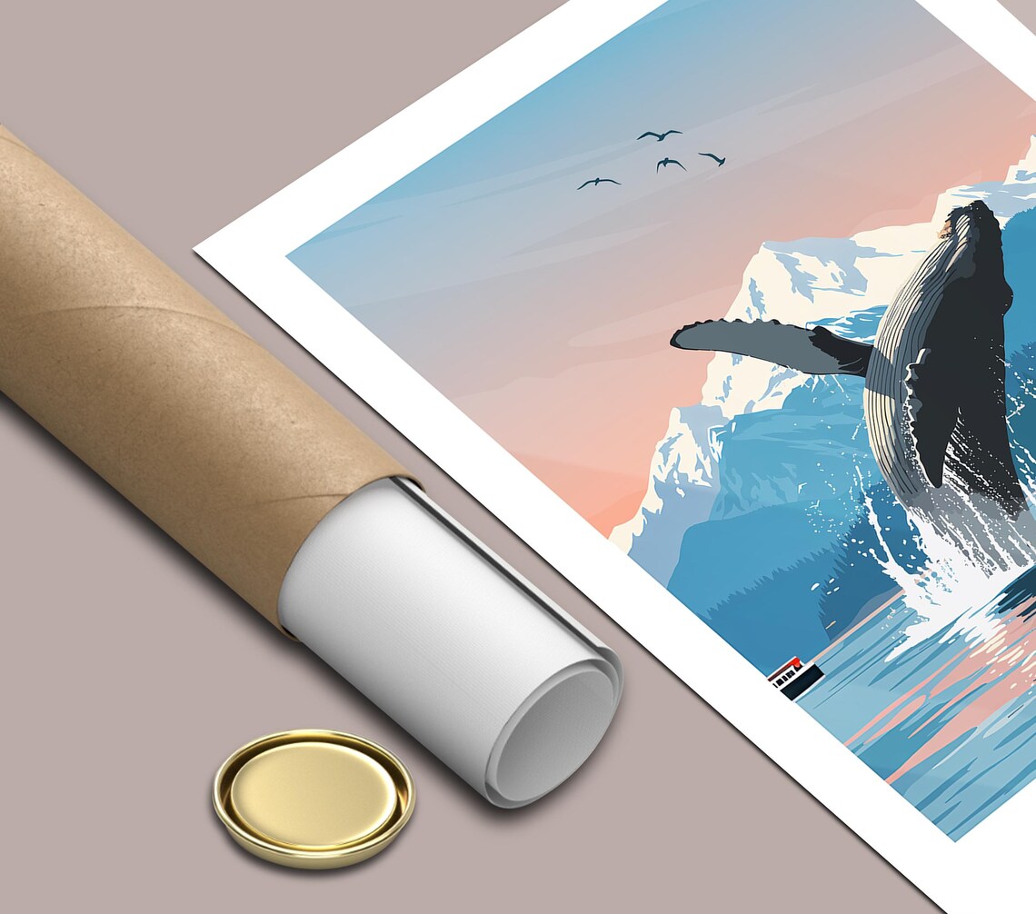 Juneau Alaska Breaching Humpback Whale Mountain Harbor Travel Poster - Image 3