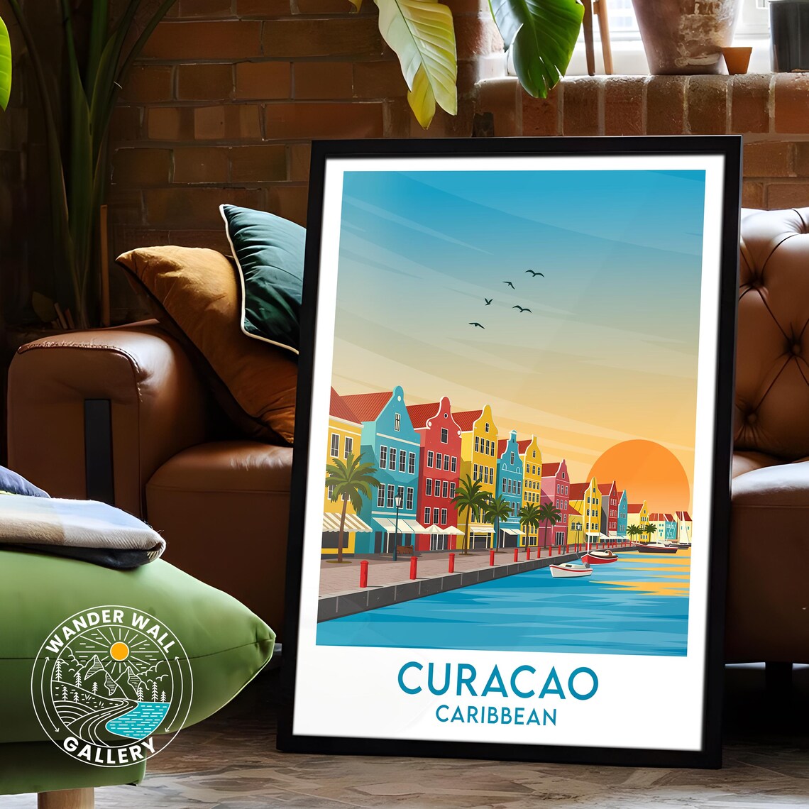 Curacao Caribbean Willemstad Harbor Sunset Colorful Houses Art Poster - Image 6