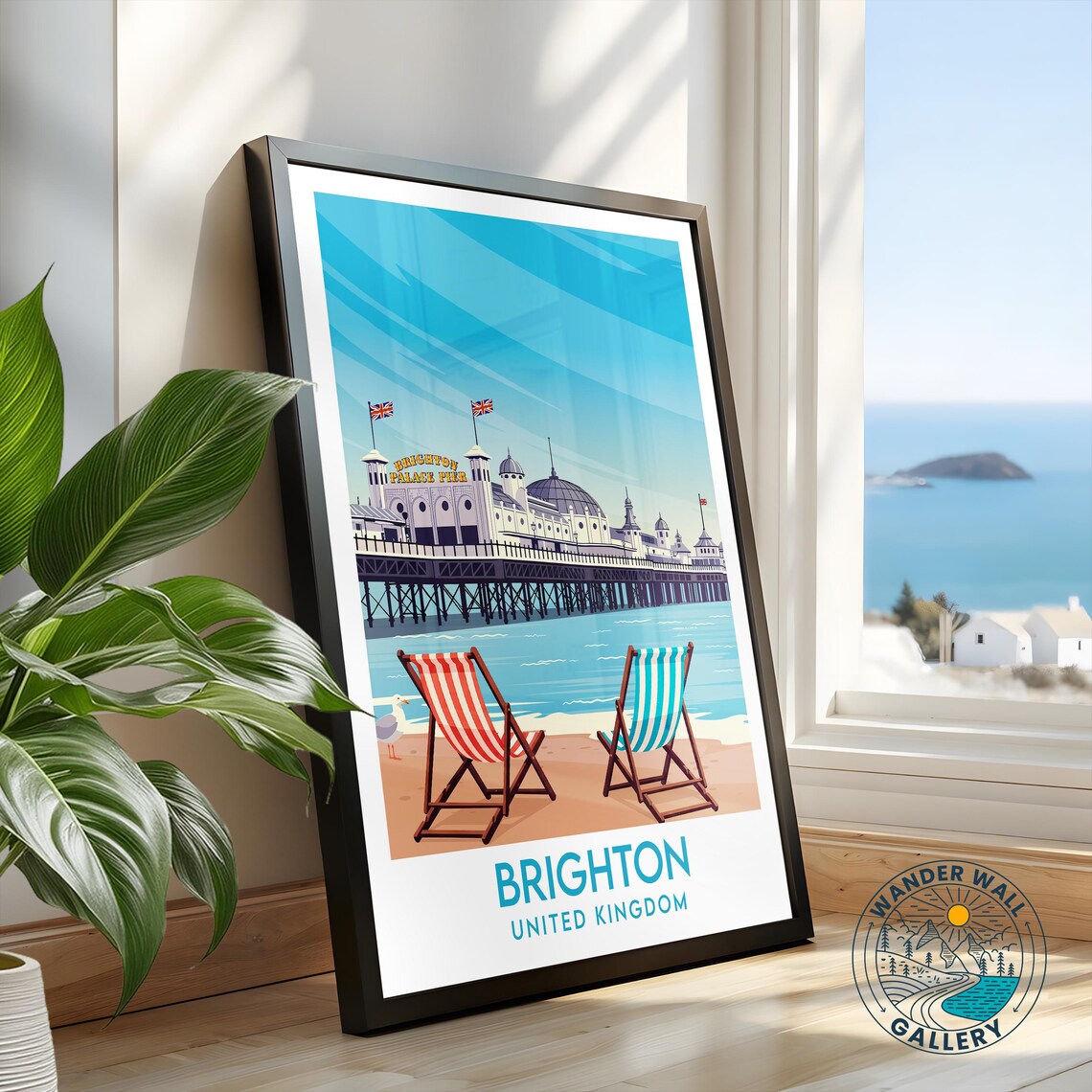 Brighton England Palace Pier Deck Chairs Seaside Holiday Poster - Image 2