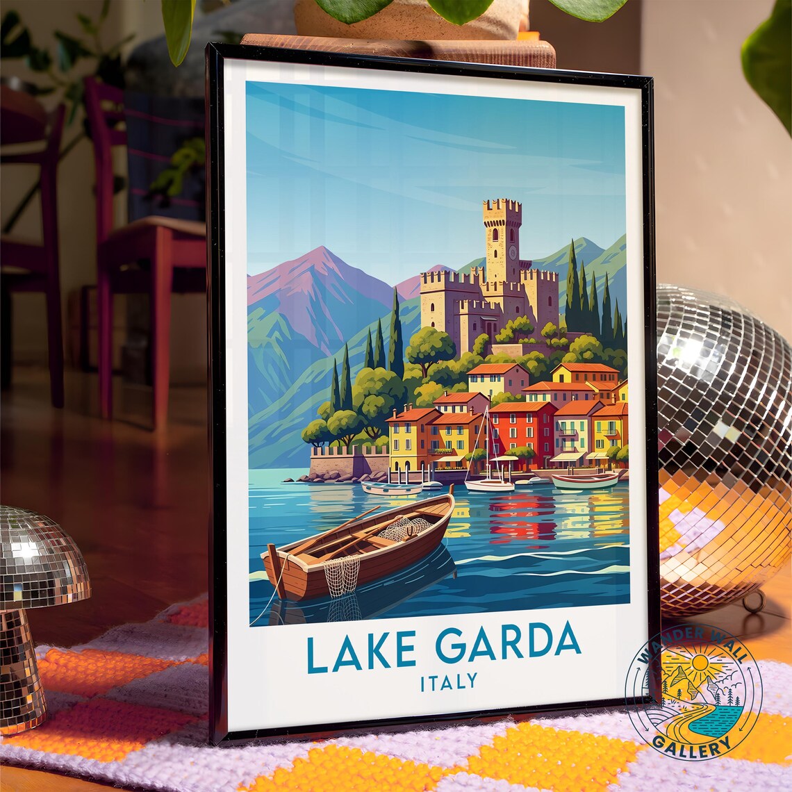Lake Garda Italy Medieval Castle Lakeside Boats Travel Poster - Image 4