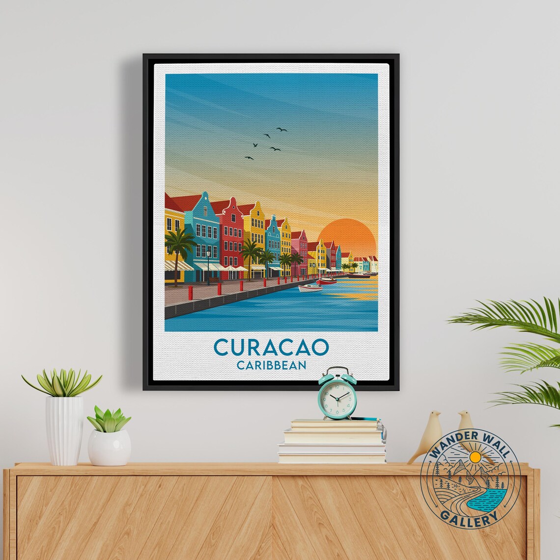 Curacao Caribbean Willemstad Harbor Sunset Colorful Houses Art Poster - Image 5