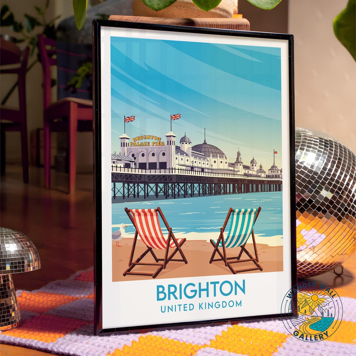 Brighton England Palace Pier Deck Chairs Seaside Holiday Poster - Image 4