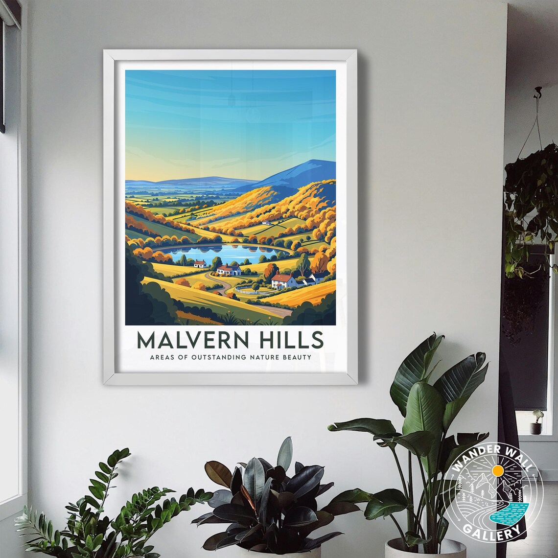 Malvern Hills Autumn Valley Lake and Cottages Vintage Travel Poster - Image 3