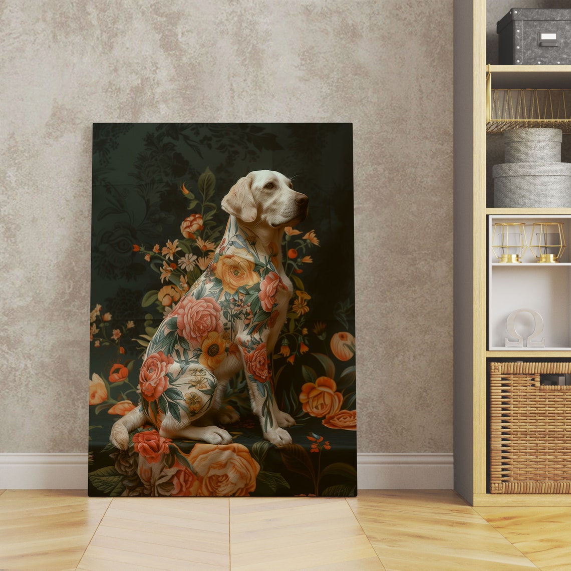Yellow Labrador Floral Bloom Double Exposure Portrait Art Poster - Image 5