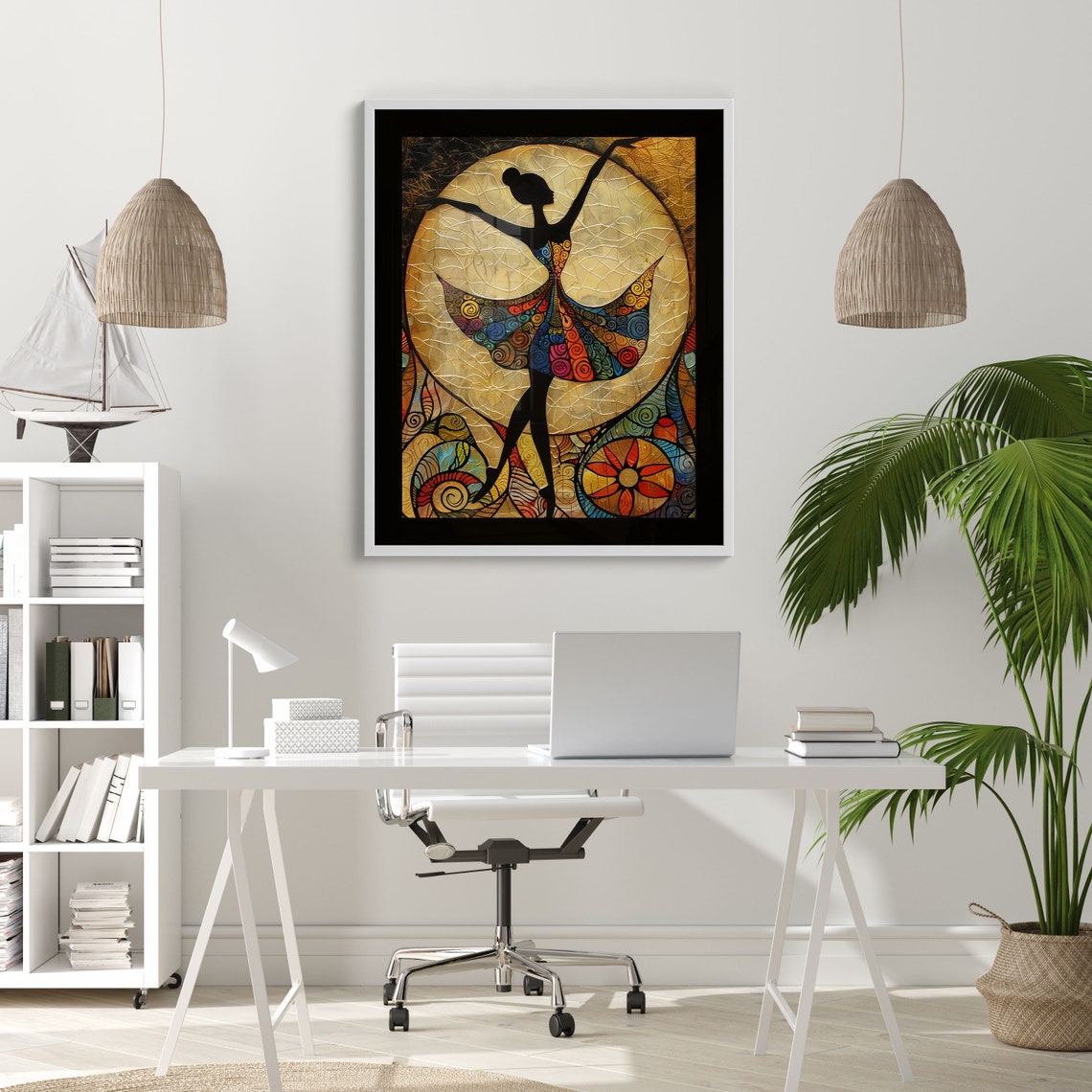 Ballerina Silhouette Under the Moon Stained Glass Dance Poster - Image 2