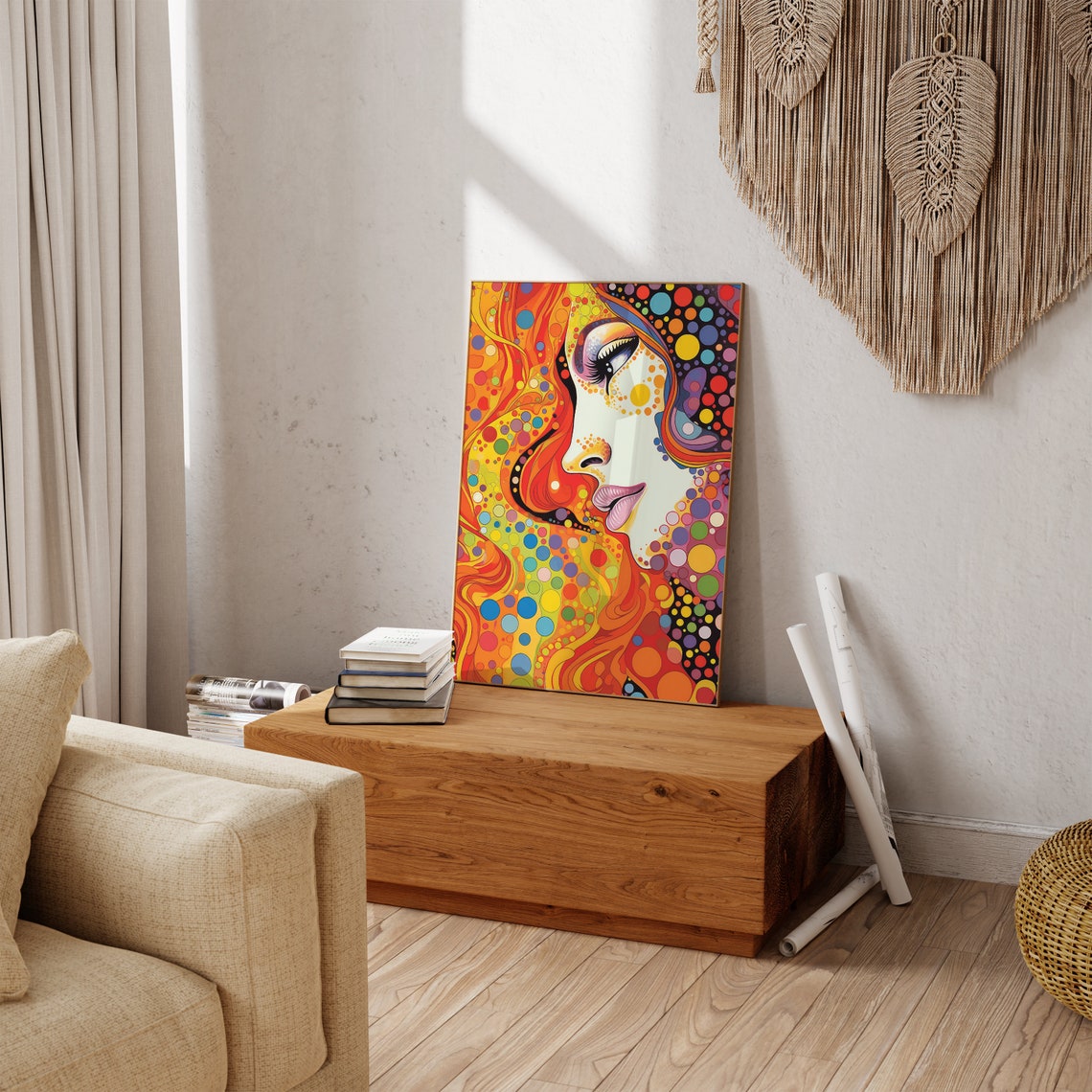 Psychedelic Pop Art Woman Profile Surrounded by Polka Dots Poster - Image 3