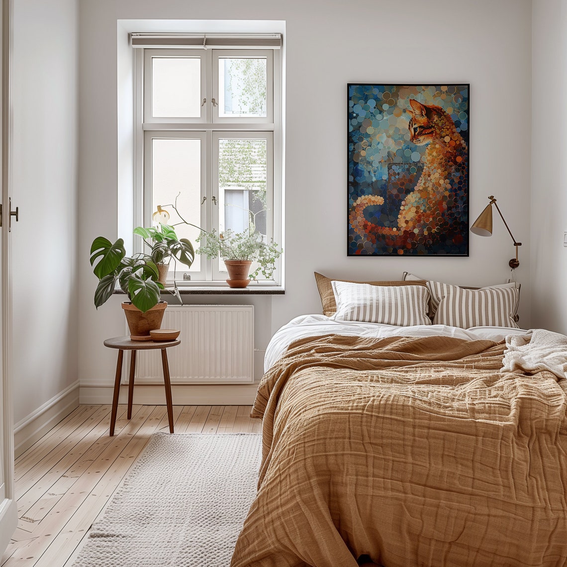 Pointillist Orange Tabby Cat Mosaic Dot Painting Blue Decor Poster - Image 2