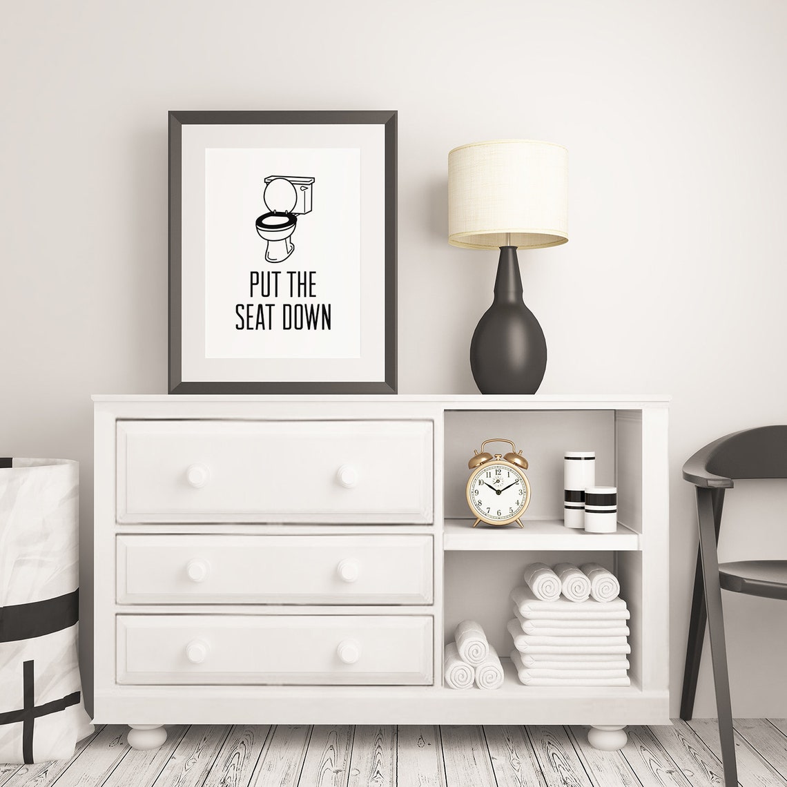 Put The Seat Down Funny Toilet Illustration Bathroom Rules Poster - Image 2