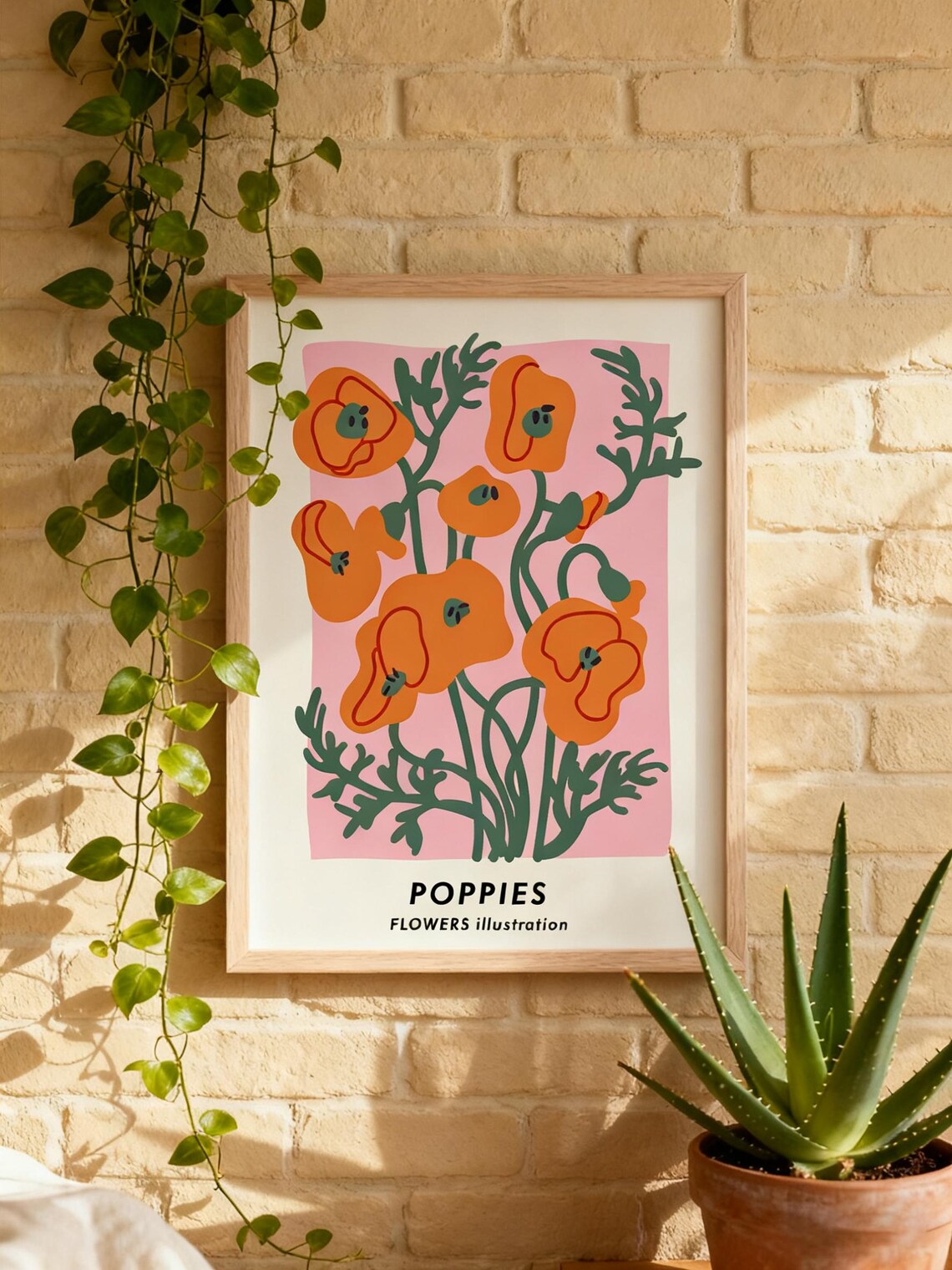 Poppies Art Print, Modern Botanical Floral Illustration