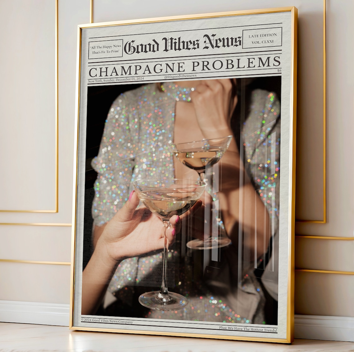 Champagne Problems Aesthetic Newspaper Art Print