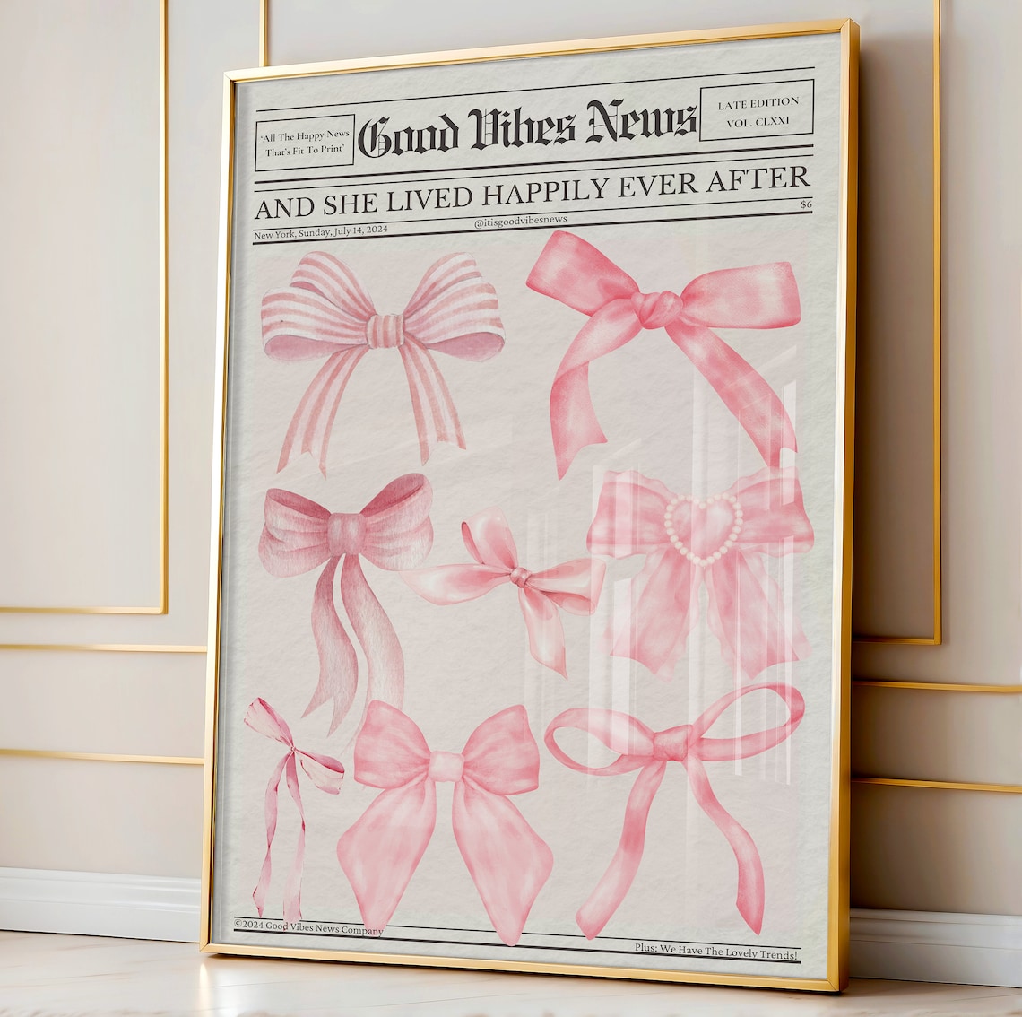 Good Vibes News Pink Bows Newspaper Happily Ever After Poster