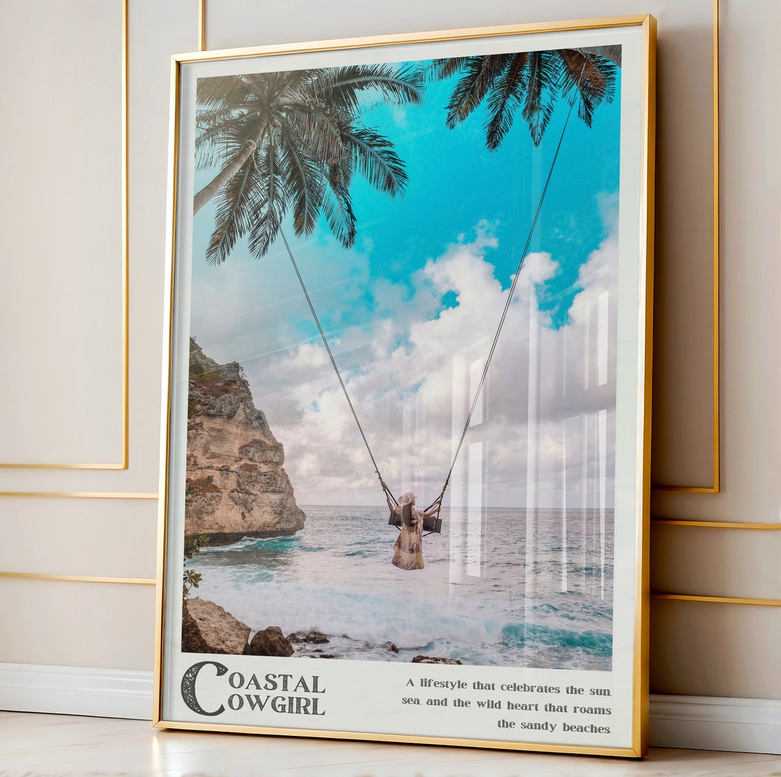 Coastal Cowgirl Ocean Swing Under Palm Trees Cliff Photo Poster