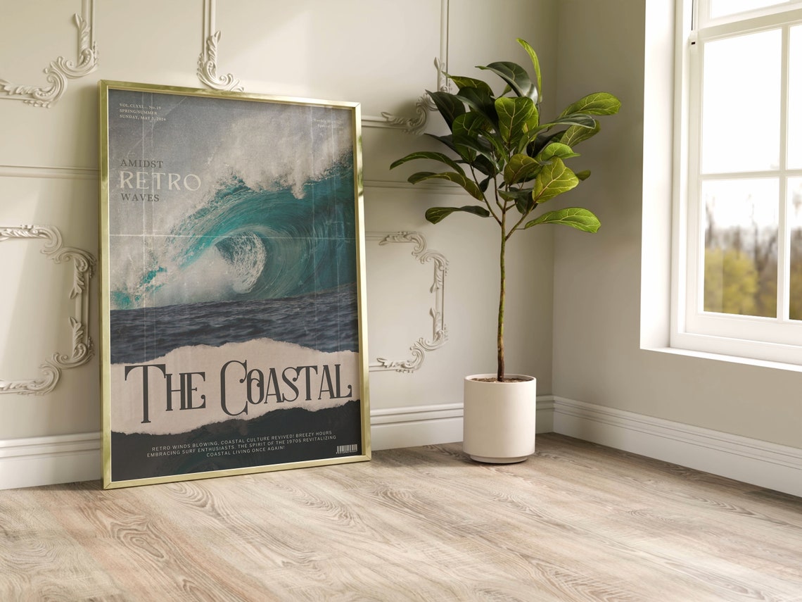The Coastal Amidst Retro Waves Curling Ocean Wave Art Poster - Image 2