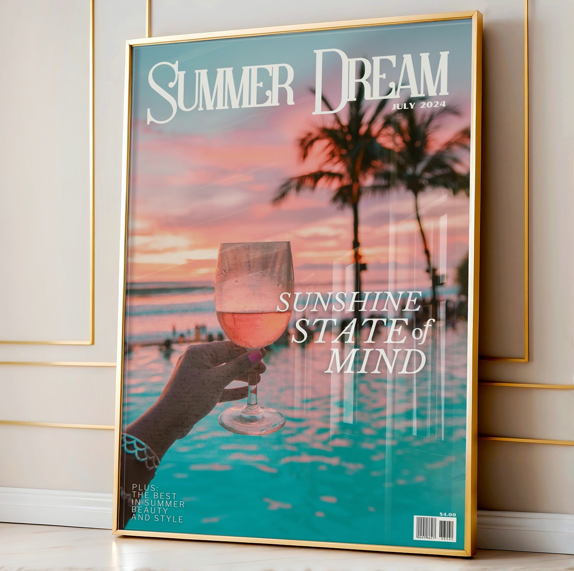 Summer Dream Sunshine State of Mind Pool Sunset Wine Glass Poster