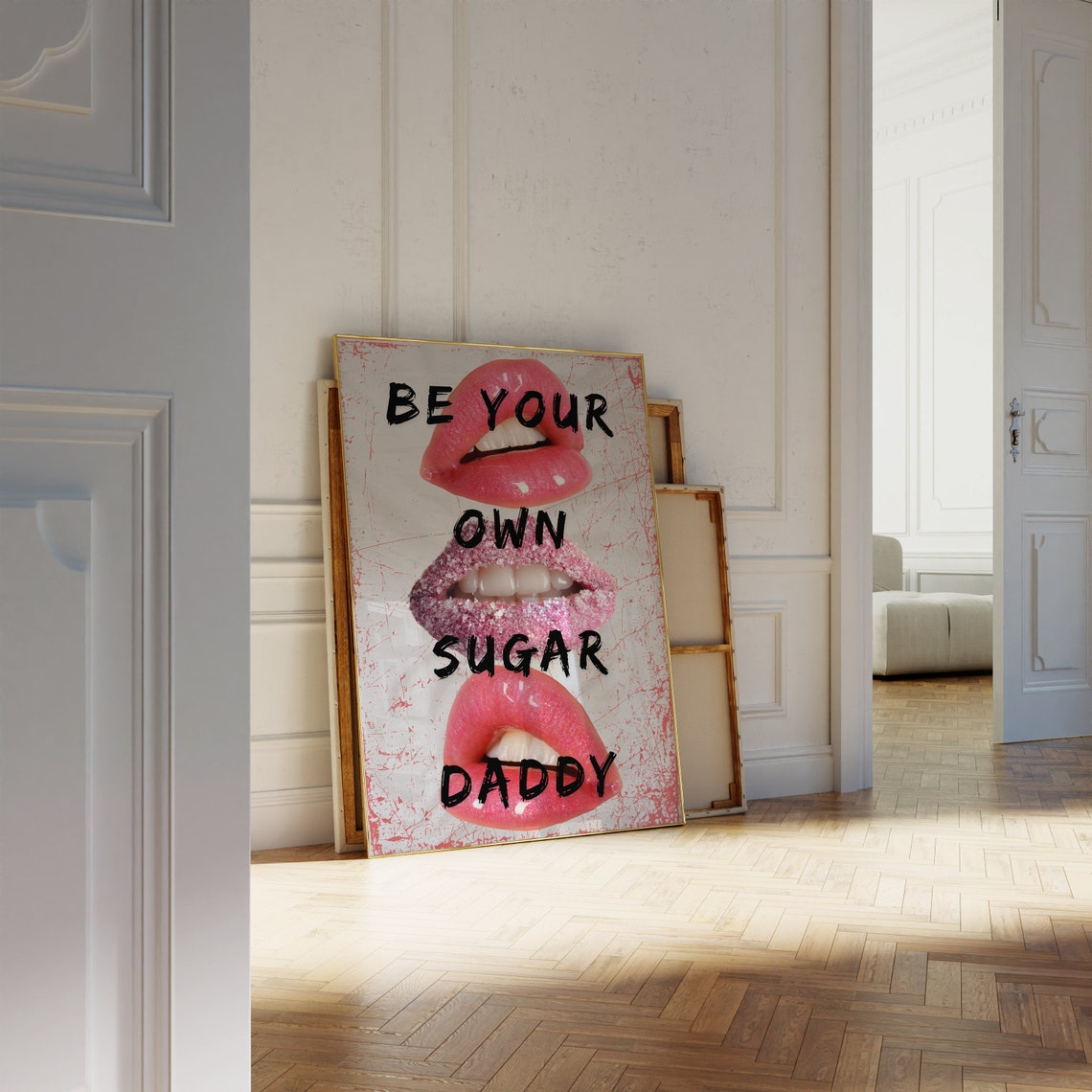 Lips Wall Art Be Your Own Sugar Daddy Print Girly Coquette Wall Decor Maximalist Typography Y2k Affirmation Poster - Image 2