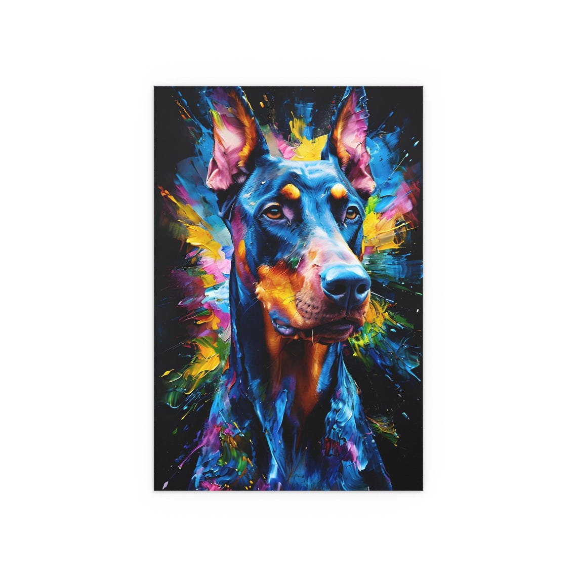 Noble Doberman Portrait Painted in Vivid Splash Colors Poster